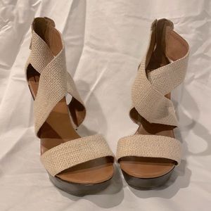 DVF strappy burlap wedges